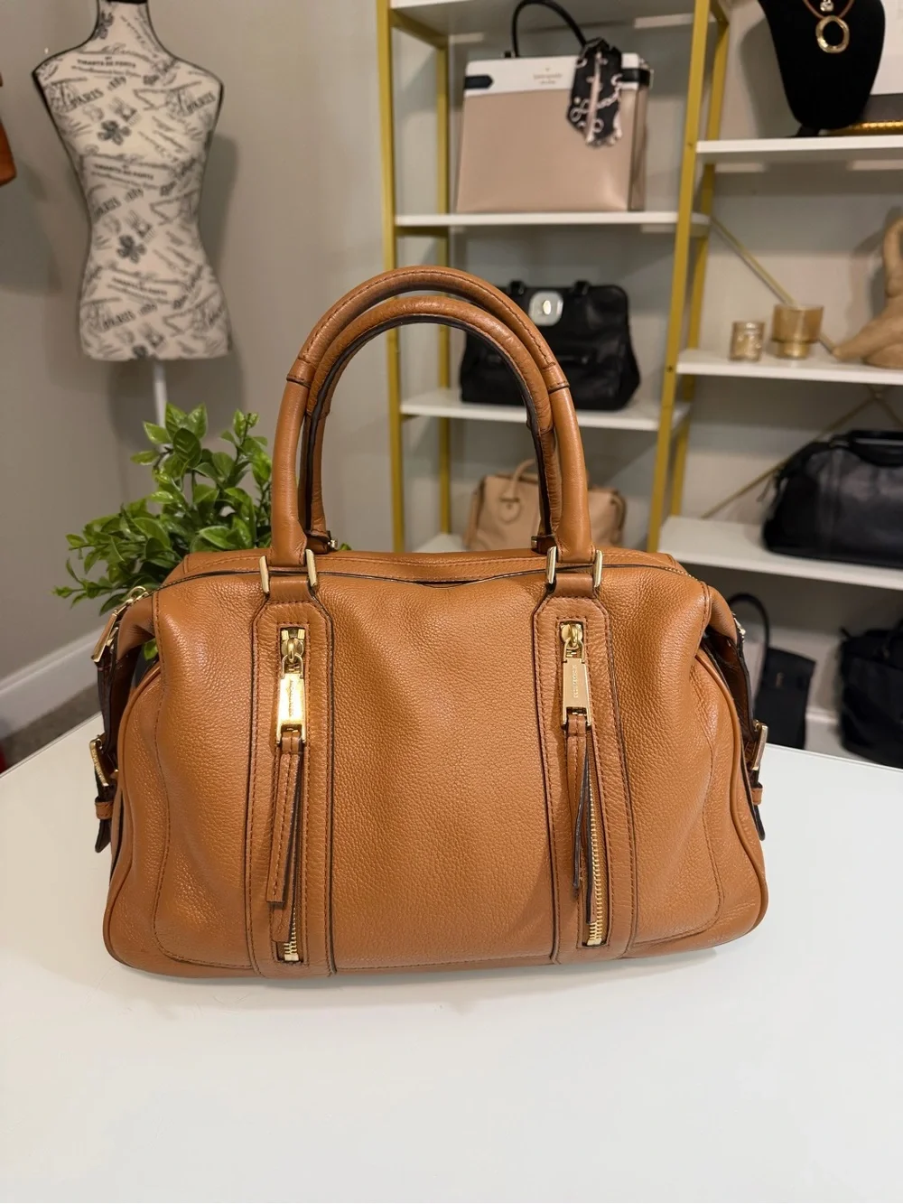 Michael Kors Julia Pebbled Leather Satchel with Scarf Accent